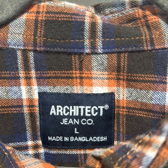 Men's Navy/ Orange Plaid Shirt large - Picture 2 of 8